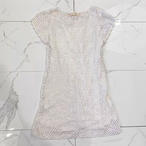 Zara Knit White Crochet Short Sleeve Top